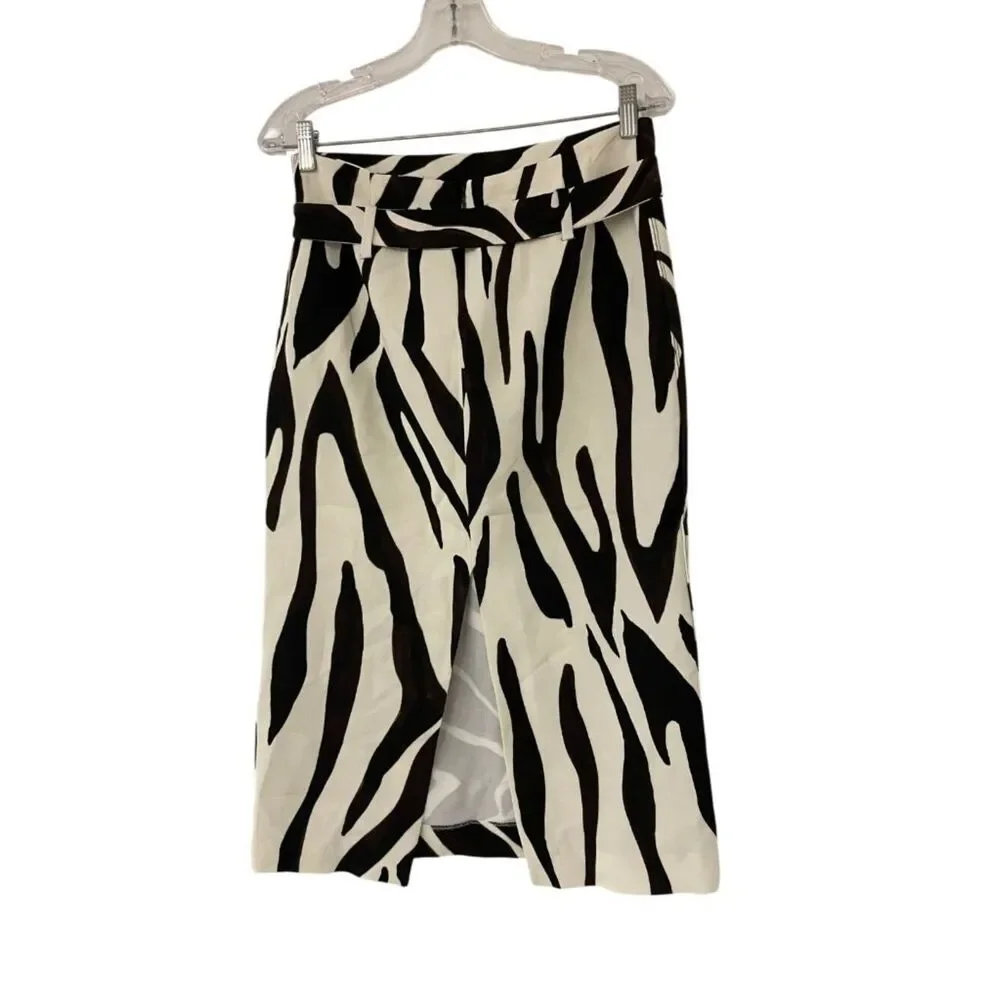Zara ZW collection Women Animal Print Pencil Skirt Small Black Ecru 8430/055 NWT
